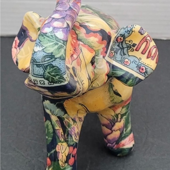 Decoupage Patchwork Multi-colored Floral Elephant Figurine - Picture 3 of 9